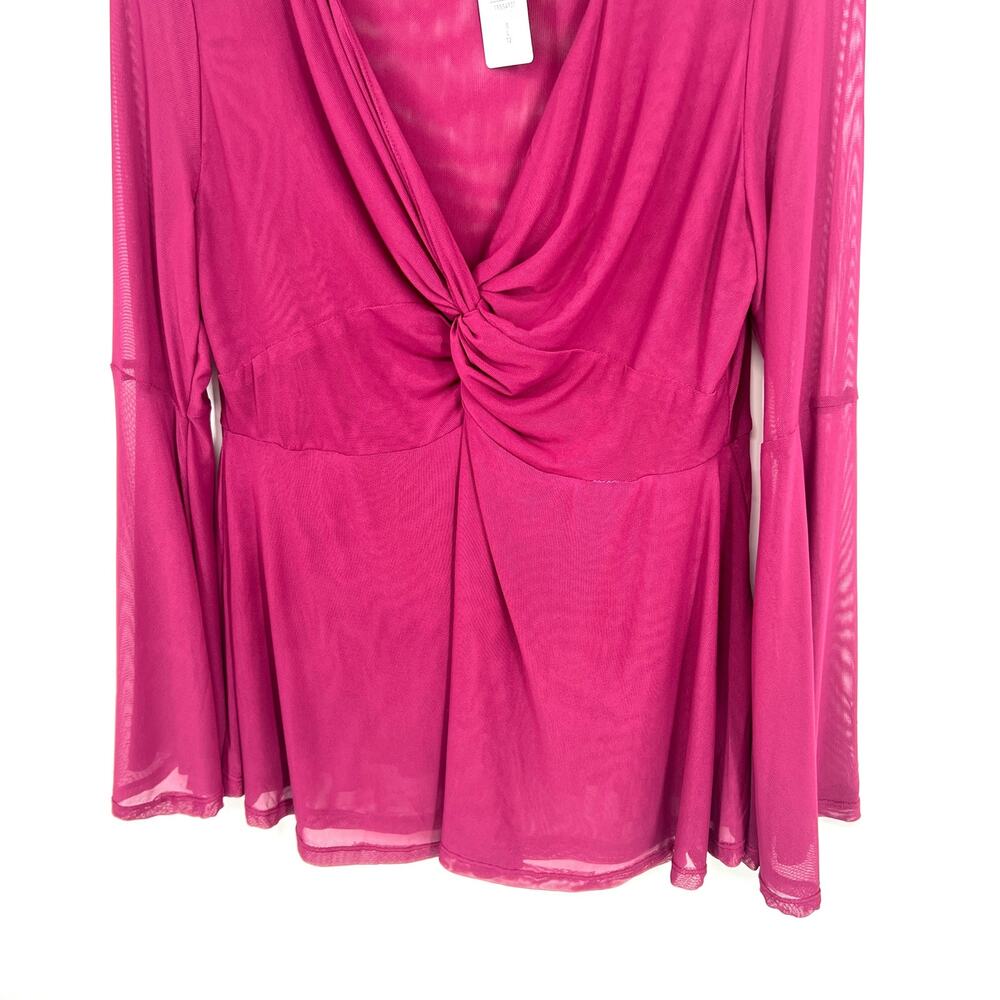 NEW NWT Torrid Size 0 Large 12 Magenta Pink Blouse Shirt Top Bell Sleeve - Picture 4 of 8
